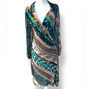 Glamour‎ Women's Wrap Midi Dress Size 12 Animal Print Surplice Neck Collared